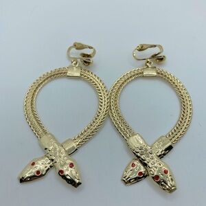 Vtg Gold Tone Serpent Snake Egyptian Cleopatra Style Clip on Earrings  3”